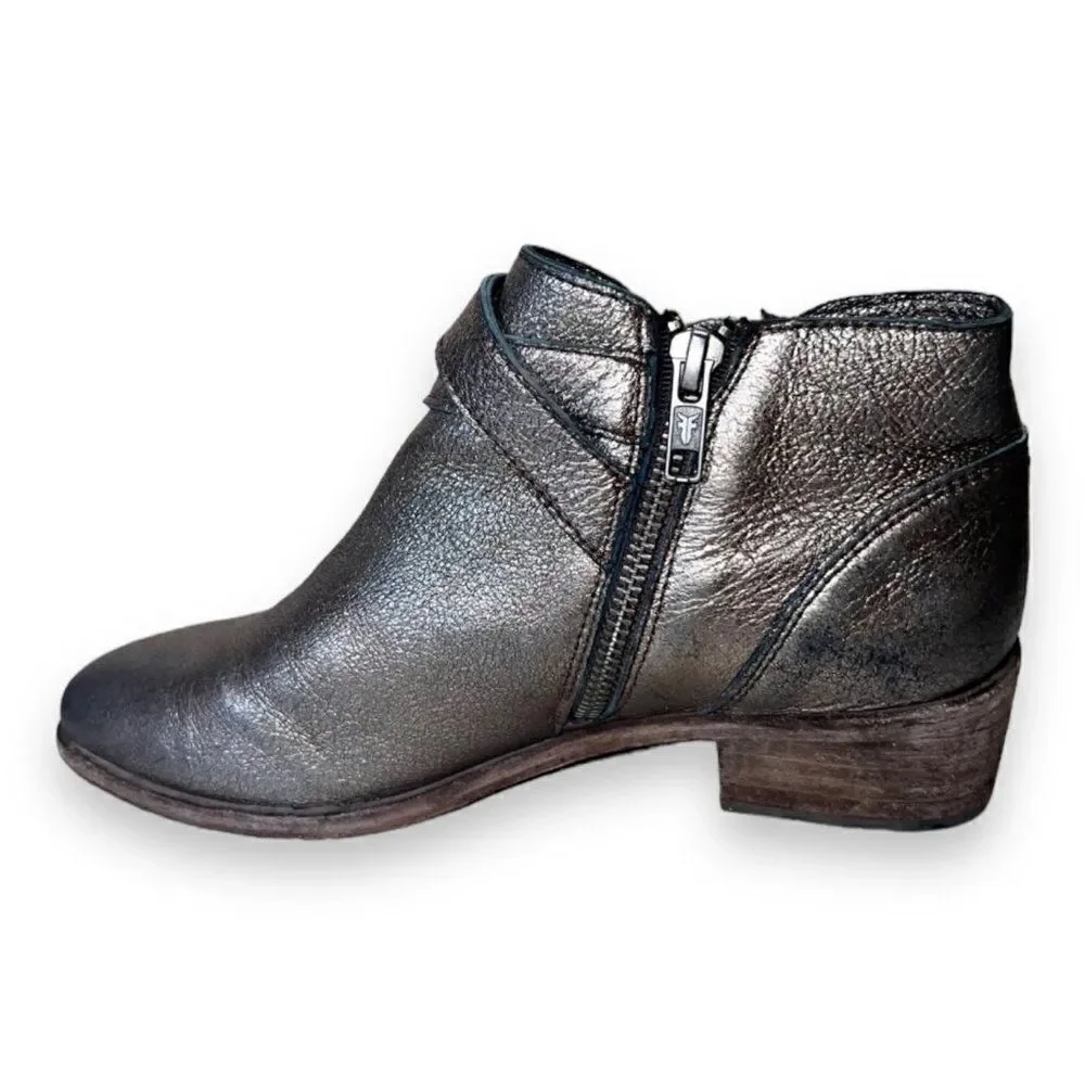 FRYE Ray Western Shootie Ankle‎ Boots Golden Silver Leather Women's 6M